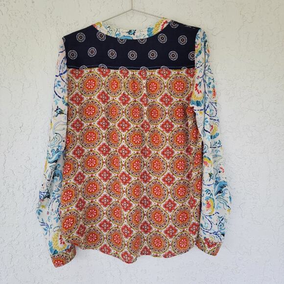 Anthropologie Maeve Floral Colorblock Blouse Multicolor Women Size 4 Rayon Boho - Picture 7 of 14